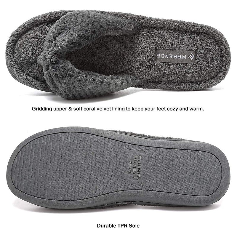 CIOR Women's Cozy Memory Foam Spa Thong Flip Flops House Indoor Slippers Plush Gridding Velvet Lining Clog Style-U1MTW017-22-Dark Gray -42-43 - Image 4